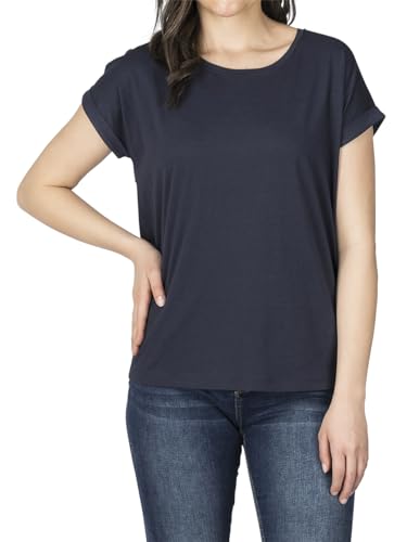 DENIMFY Tshirt Damen Baumwolle Regular Fit DFSophie Rundhals Kurzarm Oberteile Top Sommer Einfarbig Streifen, Größe:L, Farben:Navy von DENIMFY