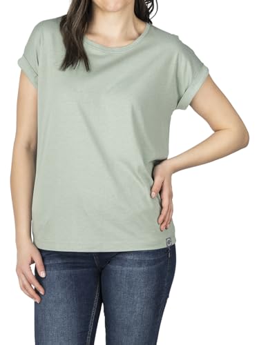 DENIMFY Tshirt Damen Baumwolle Regular Fit DFSophie Rundhals Kurzarm Oberteile Top Sommer Einfarbig Streifen, Größe:S, Farben:Jadeite Green von DENIMFY