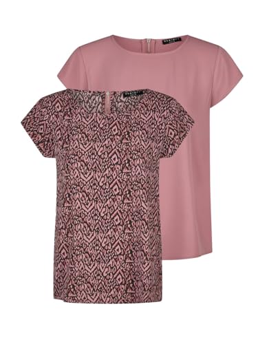 DENIMFY Tshirt Damen Set DFAda Regular Fit 2er Pack Rundhals Kurzarm Top Sommer Reißverschluss Basic Muster Einfarbig, Größe:XXL, Farben:Rose/Rosa-Anthra von DENIMFY