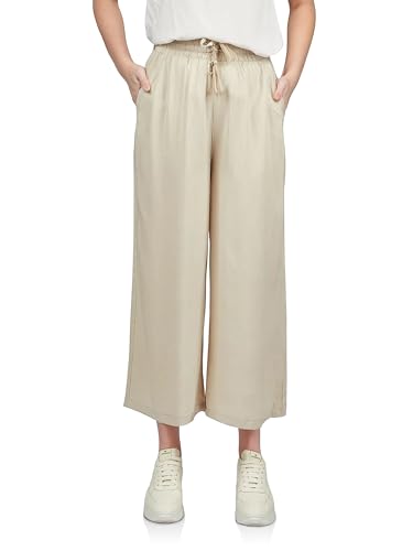 DENIMFY Weite Hose Damen DFKate Loose Fit Freizeithose Sommerhose Stoffhose Knöchellang Elastische Taille Einfarbig Muster Taschen Freizeit Sommer Beige L, Größe:L, Farben:Light Sand von DENIMFY