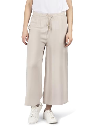 DENIMFY Weite Hose Damen DFKate Loose Fit Freizeithose Sommerhose Stoffhose Knöchellang Elastische Taille Einfarbig Muster Taschen Freizeit Sommer Beige M, Größe:M, Farben:Light Sand von DENIMFY