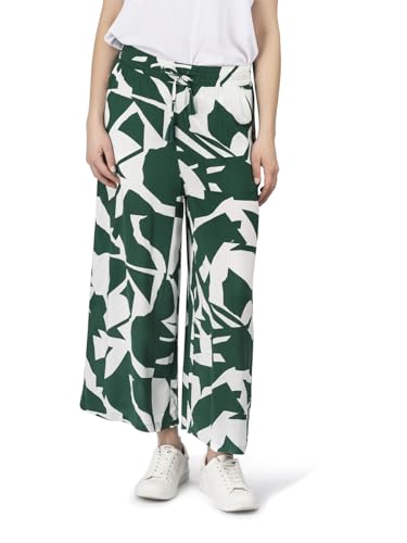 DENIMFY Palazzo Hose Damen Sommer 7/8 Loose Fit DFKate Weites Bein Sommerhose leicht Stoffhose Knöchellang Elastische Taille Grün S, Größe:S, Farben:Racing Green-Offwhite von DENIMFY