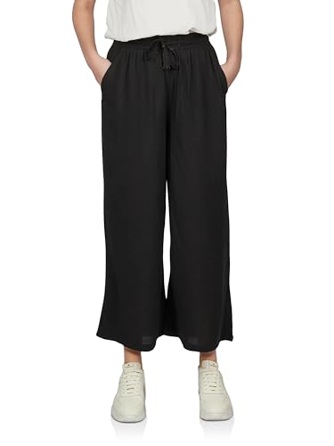 DENIMFY Palazzo Hose Damen Sommer 3/4 Loose Fit DFKate Weites Bein Sommerhose leicht Stoffhose Knöchellang Elastische Taille, Größe:S, Farben:Black von DENIMFY
