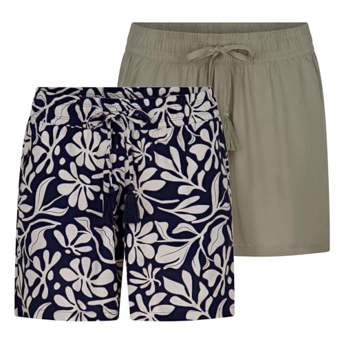 DENIMFY Kurze Hose Damen Sommer leichte Hose mit Gummizug Regular Fit DFLia 2er Pack Set Weite Bermuda Shorts 100% Viskose, Größe:L, Farben:Farbmix 3 von DENIMFY