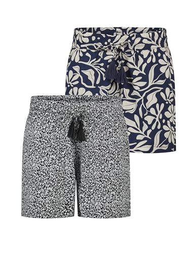DENIMFY Kurze Hose Damen Sommer leichte Shorts mit Gummizug Regular Fit DFLia 2er Pack Set Weite Bermuda 100% Viskose, Größe:M, Farben:Farbmix 2 von DENIMFY