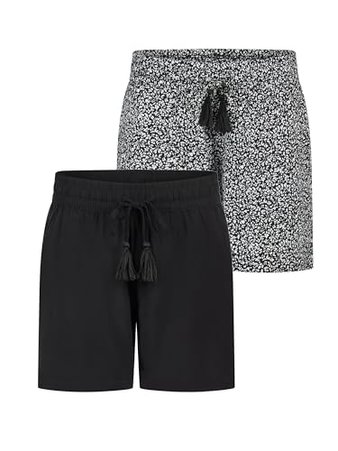 DENIMFY Kurze Hose Damen Sommer leichte Shorts mit Gummizug Regular Fit DFLia 2er Pack Set Weite Bermuda 100% Viskose, Größe:XL, Farben:Farbmix 4 von DENIMFY