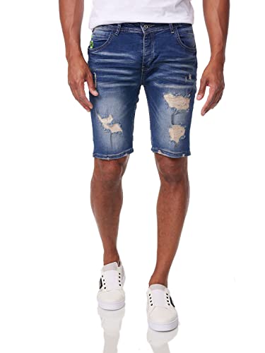 DENIMHOUSE Herren Jeans Short Kurzehose Denim Bermuda Stretch Destroyed Jeans 1006 Blau W32 von DENIMHOUSE