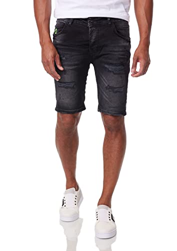 DENIMHOUSE Herren Jeans Short Kurzehose Denim Bermuda Stretch Destroyed Jeans 1006 Schwarz W30 von DENIMHOUSE