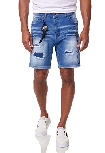 DENIMHOUSE Herren Jeans Shorts Kurze Hose Denim Bermuda Stretch Capri Destroyed 1001 Blau 32W von DENIMHOUSE