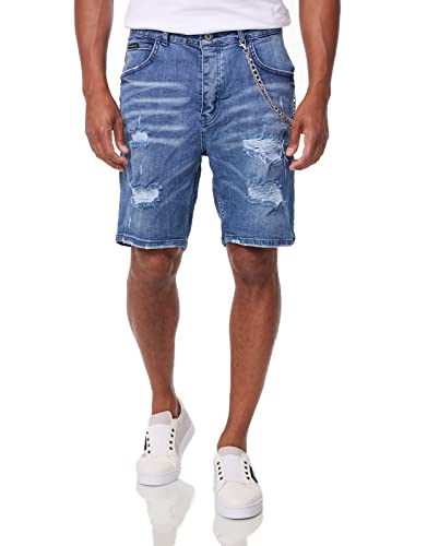 DENIMHOUSE Herren Jeans Shorts Kurze Hose Denim Bermuda Stretch Capri Destroyed 1005 Blue W31 von DENIMHOUSE