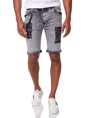 DENIMHOUSE Herren Jeans Shorts Kurze Hose Denim Bermuda Stretch Capri Destroyed 1011 Grey W30 von DENIMHOUSE