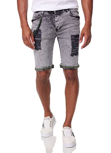 DENIMHOUSE Herren Jeans Shorts Kurze Hose Denim Bermuda Stretch Capri Destroyed 1011 Grey W32 von DENIMHOUSE