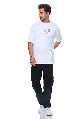 DENIMHOUSE Herren Lange Baggy- Fit Cargo Jeans Freizeithose Baumwolle Einfarbig Loose Casual Cargohose mit Taschen Vintage Sporthose für Männer Streetwear DH 5064 Schwarz W31/L32 von DENIMHOUSE