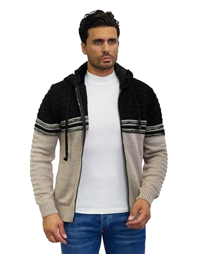 DENIMHOUSE Herren Strickjacke Ziphoodie Strick Kapuzenstrickjacke MOD KEEPBLACK 7060 Taupe L von DENIMHOUSE