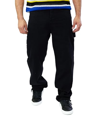 Herren Baggy Fit Jeans Hip Hop Loose Fit Freizeithose Schwarz W30/L34 von DENIMHOUSE