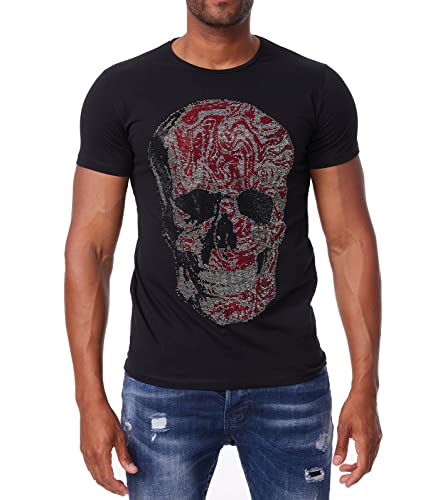 Herren Totenkopf T-Shirt mit Strass Slim-Fit Sommer Shirt DH-T16 Schwarz M von DENIMHOUSE