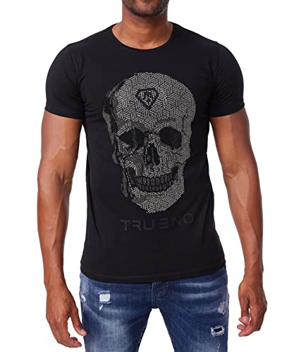 Lässiges Herren Totenkopf T-Shirt, Sommershirt, Skull T-Shirt mit Strass DH-T24 Schwarz XXL von DENIMHOUSE