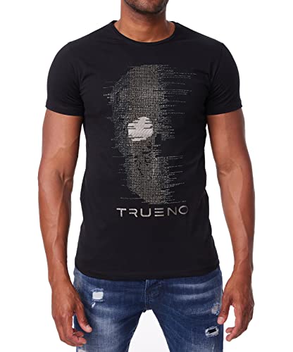 Lässiges Strass Herren Kurzarm T-Shirt mit Rundhalsausschnitt und Totenkopf Motiv DH-T17 Schwarz S von DENIMHOUSE