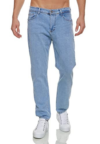 MOM-Fit Jeans Herren einfarbig Basic Loose Jeanshose Casual Breite Hosen Mode Stretchdenim Herrenjeans Lässige Männer Baggy Jeans-Hose Denim Pants 16152 Blau-21 W38/L34 von DENIMHOUSE