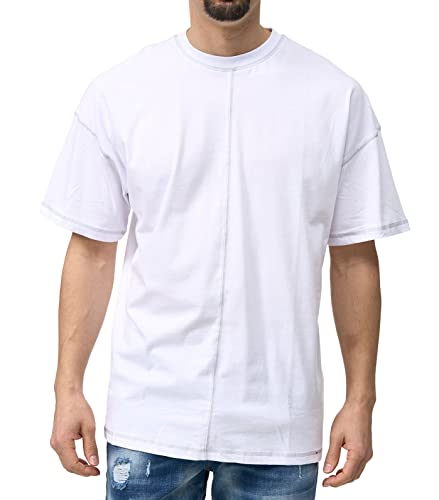 Oversize Herren T-Shirt mit Kontrast-Naht in Loose - Fit für Herren Y139 Weiß L von DENIMHOUSE