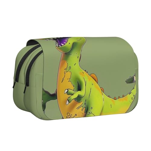 American Football Field Ball Sport Printed Flip Pencil Case with 2 Compartments, Large Capacity, Portable Stationery Organizer for School, Travel and Art, Cartoon Dinosaurier, Einheitsgröße von DENMER