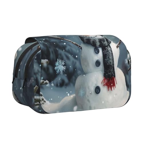 American Football Field Ball Sport Printed Flip Pencil Case with 2 Compartments, Large Capacity, Portable Stationery Organizer for School, Travel and Art, Christmas Happy Snowman 1, Einheitsgröße von DENMER