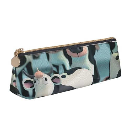 American Football Field Ball Sport bedrucktes Federmäppchen mit Reißverschluss, niedlicher Schreibwaren-Organizer, PVC-Leder, dreieckig, Make-up-Tasche, Stiftebeutel, Cartoon-Kuh, Einheitsgröße von DENMER