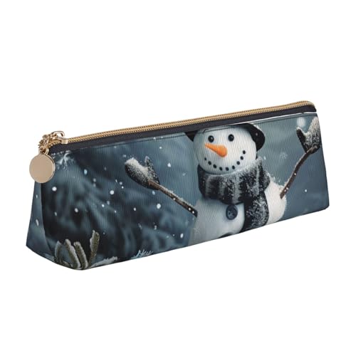 American Football Field Ball Sport bedrucktes Federmäppchen mit Reißverschluss, niedlicher Schreibwaren-Organizer, PVC-Leder, dreieckig, Make-up-Tasche, Stiftebeutel, Christmas Happy Snowman 1 von DENMER