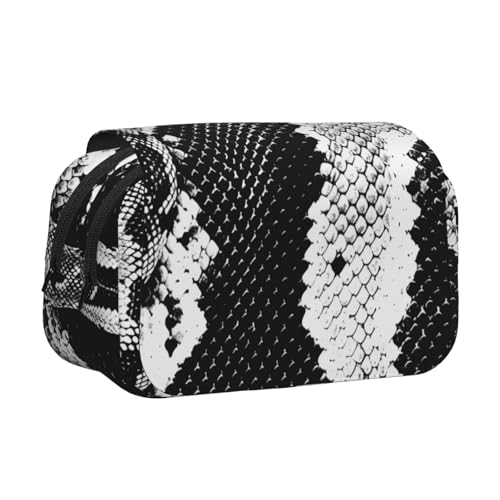 Bedrucktes Flip-Federmäppchen mit Sonnenuntergang an der Strandbrücke mit 2 Fächern, großes Fassungsvermögen, tragbarer Schreibwaren-Organizer für Schule, Reisen und Kunst, Schlangenhaut Schwarz und von DENMER