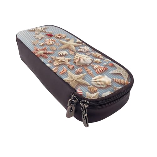 Bedrucktes Leder-Federmäppchen mit Sonnenblumenfeld, multifunktionaler Organizer für Schule, Büro und Reisen, Muschel Weihnachten, Einheitsgröße, Schulranzen von DENMER