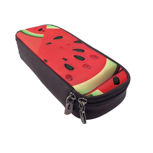Bedrucktes Leder-Federmäppchen mit Sonnenblumenfeld, multifunktionaler Organizer für Schule, Büro und Reisen, Rote Wassermelone, Einheitsgröße, Schulranzen von DENMER