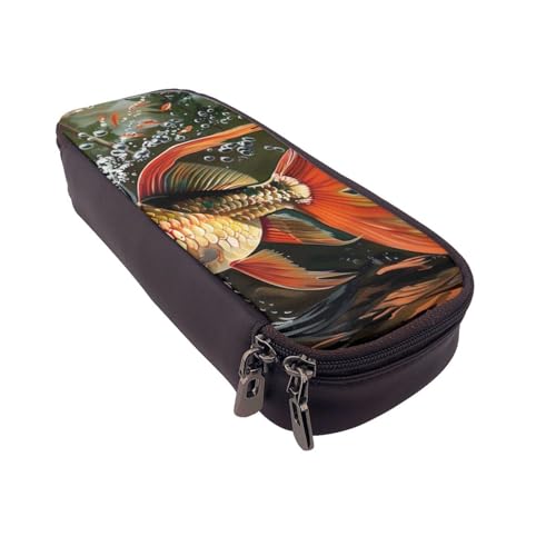 Bedrucktes Leder-Federmäppchen mit Sonnenblumenfeld, multifunktionaler Organizer für Schule, Büro und Reisen, Saflower Fliegender Fisch, Einheitsgröße, Schulranzen von DENMER