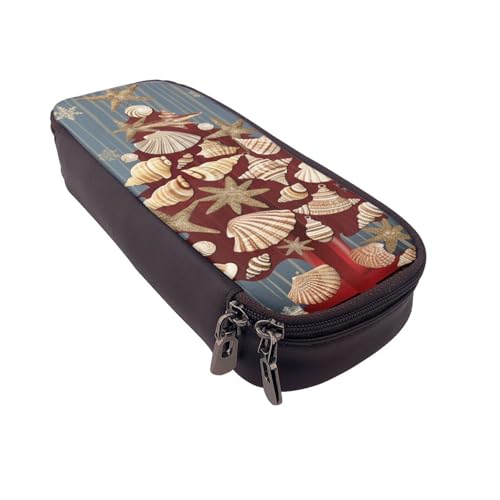 Bedrucktes Leder-Federmäppchen mit Sonnenblumenfeld, multifunktionaler Organizer für Schule, Büro und Reisen, Schneeflocke, Muschel, Weihnachten, Einheitsgröße, Schulranzen von DENMER