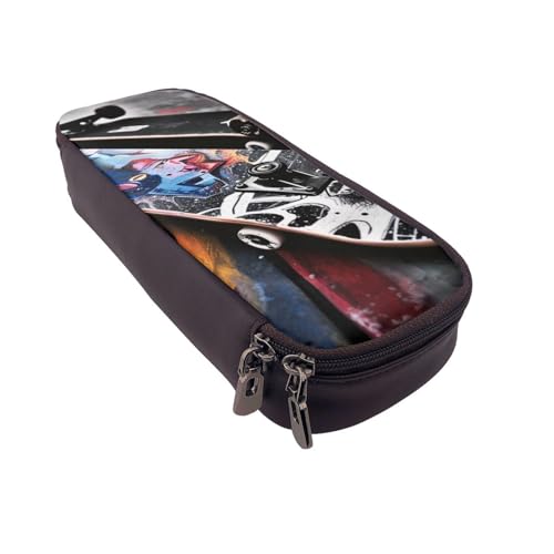 Bedrucktes Leder-Federmäppchen mit Sonnenblumenfeld, multifunktionaler Organizer für Schule, Büro und Reisen, Skateboards, Einheitsgröße, Schulranzen von DENMER