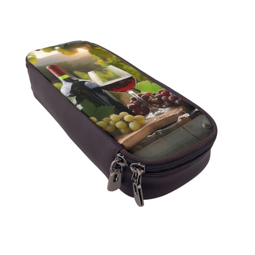 Bedrucktes Leder-Federmäppchen mit Sonnenblumenfeld, multifunktionaler Organizer für Schule, Büro und Reisen, burgunderrot, Einheitsgröße, Schulranzen von DENMER