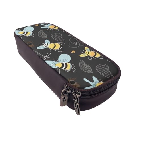 Bees bedrucktes Leder-Flip-Federmäppchen – multifunktionaler Organizer für Schule, Büro und Reisen, Bienen, Einheitsgröße, Schulranzen von DENMER