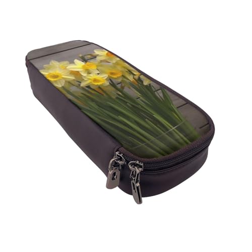 Bees bedrucktes Leder-Flip-Federmäppchen – multifunktionaler Organizer für Schule, Büro und Reisen, Blumenstrauß mit Narzissen., Einheitsgröße, Schulranzen von DENMER