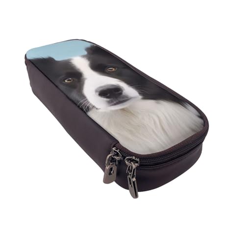 Bees bedrucktes Leder-Flip-Federmäppchen – multifunktionaler Organizer für Schule, Büro und Reisen, Border Collie, Einheitsgröße, Schulranzen von DENMER
