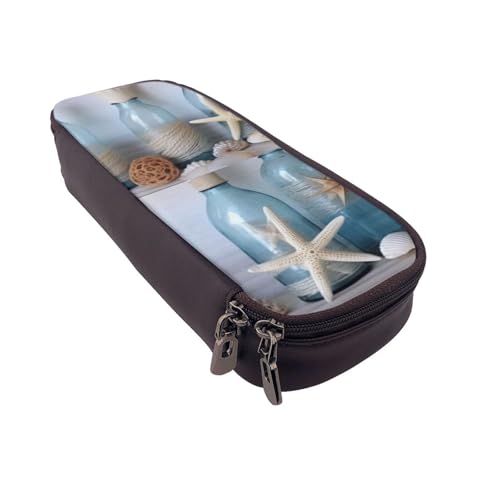 Bees bedrucktes Leder-Flip-Federmäppchen – multifunktionaler Organizer für Schule, Büro und Reisen, Flaschenmuschel, Einheitsgröße, Schulranzen von DENMER