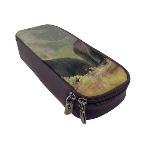 Bees bedrucktes Leder-Flip-Federmäppchen – multifunktionaler Organizer für Schule, Büro und Reisen, Schwarze Bären, Einheitsgröße, Schulranzen von DENMER