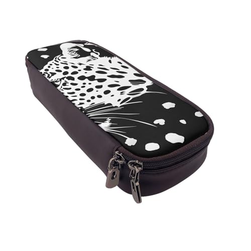 Bees bedrucktes Leder-Flip-Federmäppchen – multifunktionaler Organizer für Schule, Büro und Reisen, Schwarzes Leopardenmuster, Einheitsgröße, Schulranzen von DENMER