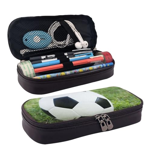 DENMER Beauty Music Note Leder Flip Cover Federmäppchen (horizontaler Stil), Fußballball auf Grassy, Einheitsgröße, Make-up-Tasche von DENMER