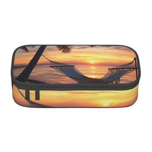 DENMER Clear Sky Wave Beach Federmäppchen, langlebig und vielseitig, Oxford-Stoff-Konstruktion, perfekt für Schule, Büro und Reisen., Kokosnuss Beach Sunset Hängematte, Einheitsgröße, Make-up-Tasche von DENMER