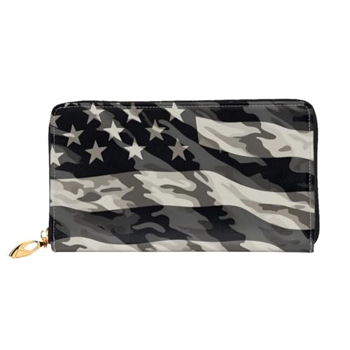 DENMER Coconut Beach Sunset Hängematte Leder Geldbörse Kunstleder mit metallischem Reißverschluss geräumiges und stilvolles Accessoire für moderne Frauen Produkt, Camouflage Amerikanische Flagge, von DENMER