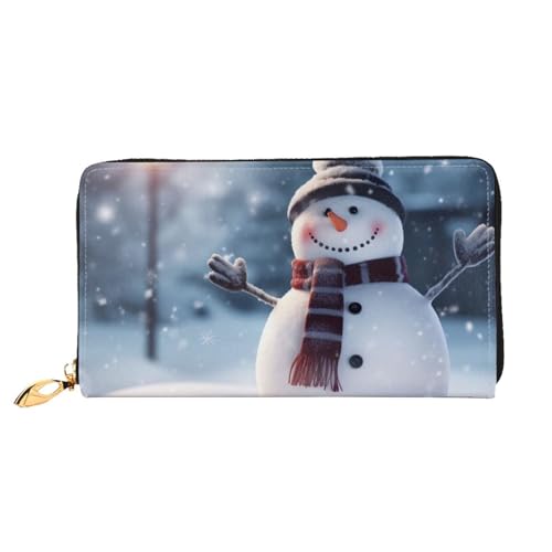 DENMER Coconut Beach Sunset Hängematte Leder Geldbörse Kunstleder mit metallischem Reißverschluss geräumiges und stilvolles Accessoire für moderne Frauen Produkt, Weihnachtlicher Schneemann, von DENMER