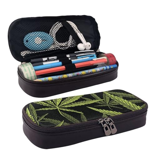 DENMER Faultier-Familie Leder Flip Cover Federmäppchen (horizontaler Stil), Top Cannabis Leaf Clip, Einheitsgröße, Make-up-Tasche von DENMER