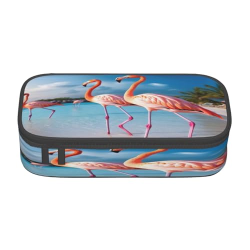 DENMER Federmäppchen mit violettem Blumenmuster, langlebig und vielseitig, Oxford-Stoff-Konstruktion, perfekt für Schule, Büro und Reisen., Rosa Flamingo am Strand, Einheitsgröße, Make-up-Tasche von DENMER