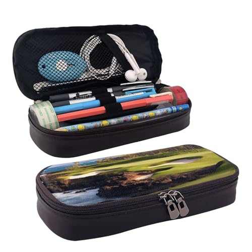 DENMER Leder-Etui für Links- und Rechtsgehirn (horizontaler Stil), Hawaii Beach Golfplatz, Einheitsgröße, Make-up-Tasche von DENMER