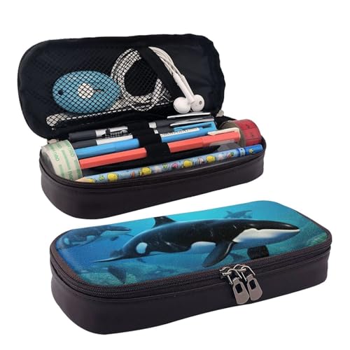 DENMER Leder-Etui für Links- und Rechtsgehirn (horizontaler Stil), Killer Whales zum Schwimmen, Einheitsgröße, Make-up-Tasche von DENMER