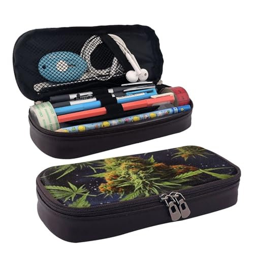 DENMER Lederklappetui mit antikem ägyptischen Hieroglyphen-Motiv, horizontaler Stil, A Puff in Time Weed Marihuana, Einheitsgröße, Make-up-Tasche von DENMER